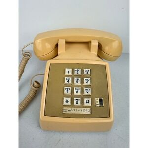 Vintage AT&T Western Electric 2500DMGB Push Button Desk Phone Beige 1985 USA -BF